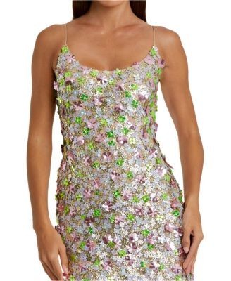 Mac Duggal Sleeveless Floral Paulette Embellished Mesh Gown