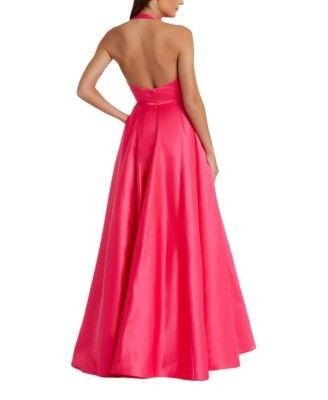 Mac Duggal Sleeveless Deep V Satin Gown with Oversized Bow