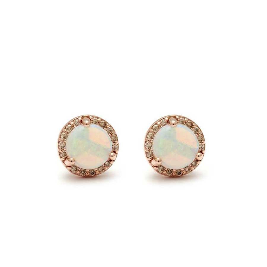 Rosette Stud Earring (Medium) PAIR - 14k Gold, Opal & Champagne Diamonds