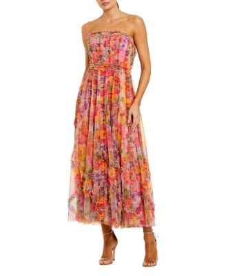 Mac Duggal Mesh Micro Ruffle Strapless Gown