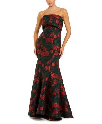 Mac Duggal Strapless Floral Brocade Mermaid Gown