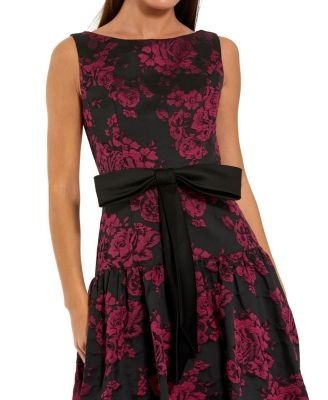 Mac Duggal Brocade Sleeveless Midi Dress with Satin Bow