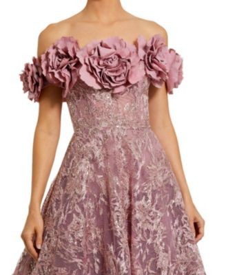 Mac Duggal Embroidered Off The Shoulder Floral A Line Gown