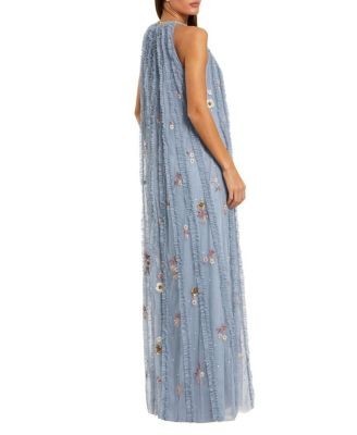 Mac Duggal Mesh Trapeze High Neck Dress With Embroidery