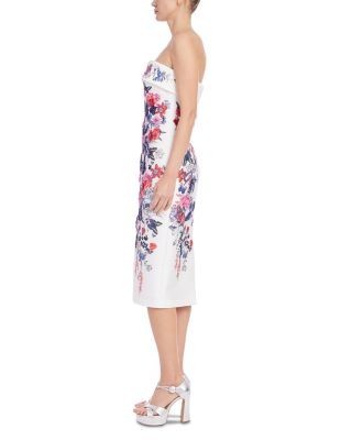 Badgley Mischka Appliqued Embroidered Strapless Dress