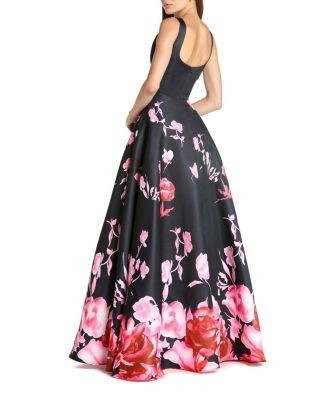 Mac Duggal Printed Satin Sleeveless Square Neck Ballgown