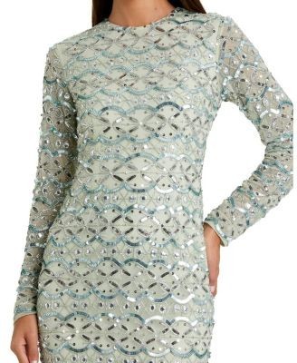 Mac Duggal Geometric Embellished Long Sleeve Dress