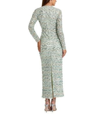 Mac Duggal Geometric Embellished Long Sleeve Dress