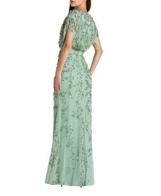 Mac Duggal Beaded V-Neck Short Sleeve Blouson Gown