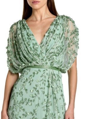 Mac Duggal Beaded V-Neck Short Sleeve Blouson Gown