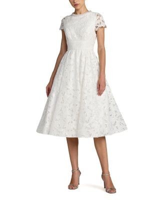 Mac Duggal Lace Embellished Cap Sleeves A Line Midi Dress