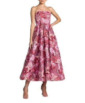 Mac Duggal Sequin Mesh Strapless Midi Dress With Pockets