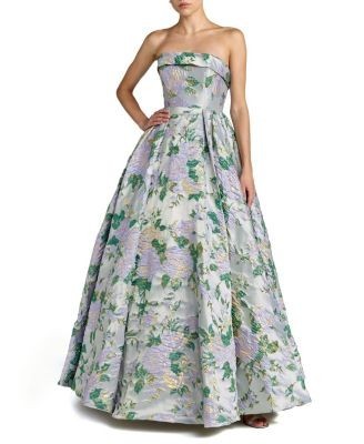 Mac Duggal Floral Strapless Brocade Ball Gown
