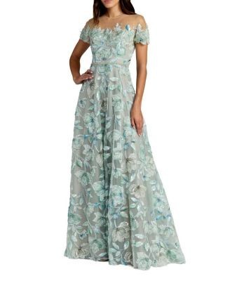 Mac Duggal High Neck Cap Sleeve Embellished A-Line Gown