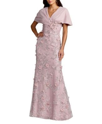 Mac Duggal Chiffon Faux Wrap Dress Beaded Skirt Column Gown