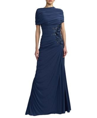 Mac Duggal Embellished Jersey Draped Column Gown