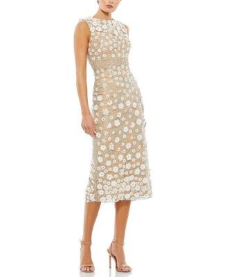 Mac Duggal Petite Floral Applique Sleeveless Midi Dress