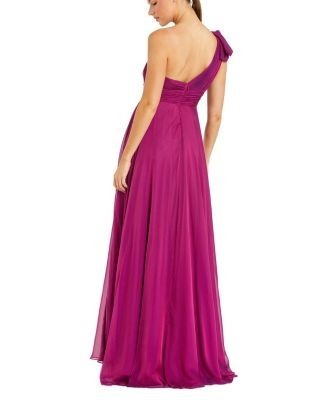 Mac Duggal Petite Tied One Shoulder Cut Out Flowy Gown