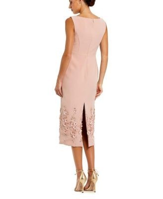 Mac Duggal Petite Crepe Sleeveless Midi Dress with Flower Beading