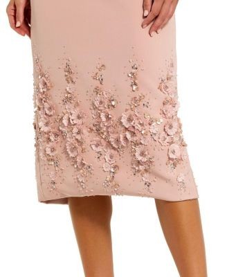 Mac Duggal Petite Crepe Sleeveless Midi Dress with Flower Beading