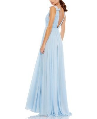 Mac Duggal Petite Sleeveless Pleated Chiffon V-Neck Gown