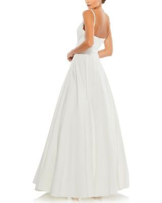Mac Duggal Petite V-Neck Ball Gown with Belted A-Line Skirt