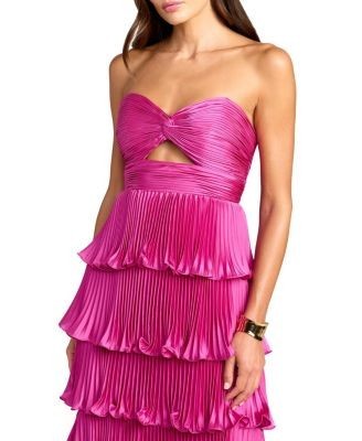 Mac Duggal Petite Pleated Charmeuse Strapless Tiered Ruffle Gown