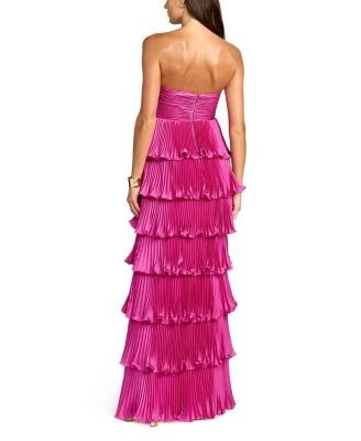 Mac Duggal Petite Pleated Charmeuse Strapless Tiered Ruffle Gown