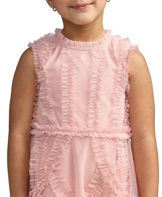 Mac Duggal Girls' High Neck Sleeveless Micro Ruffle Mini Dress - Little Kid, Big Kid