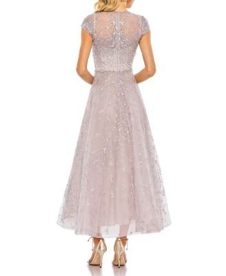 Mac Duggal Petite Embellished High Neck Cap Sleeve A Line Dress