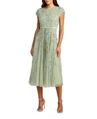 Mac Duggal Petite Floral Embellished Cap Sleeve Midi Dress