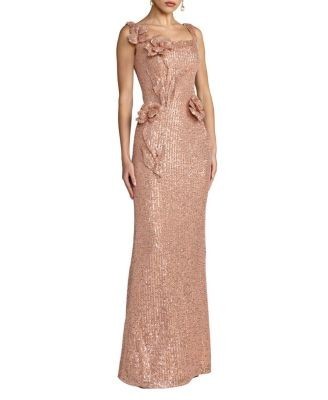 Mac Duggal Sleeveless Sequin Column Gown With 3D Flowers