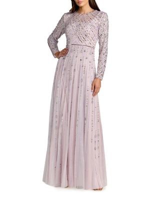 Mac Duggal Hand Embellished Long Sleeve A-Line Gown