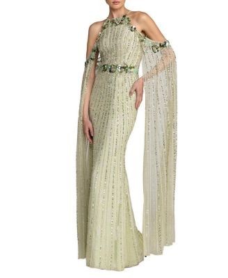 Mac Duggal Embellished Column Gown With Cape Sleeves