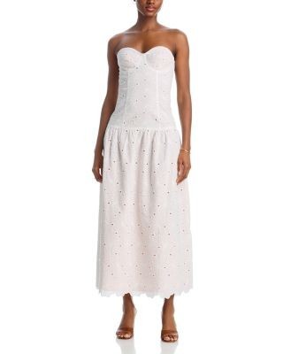 Aqua Damaris Eyelet Drop Waist Midi Dress - Exclusive