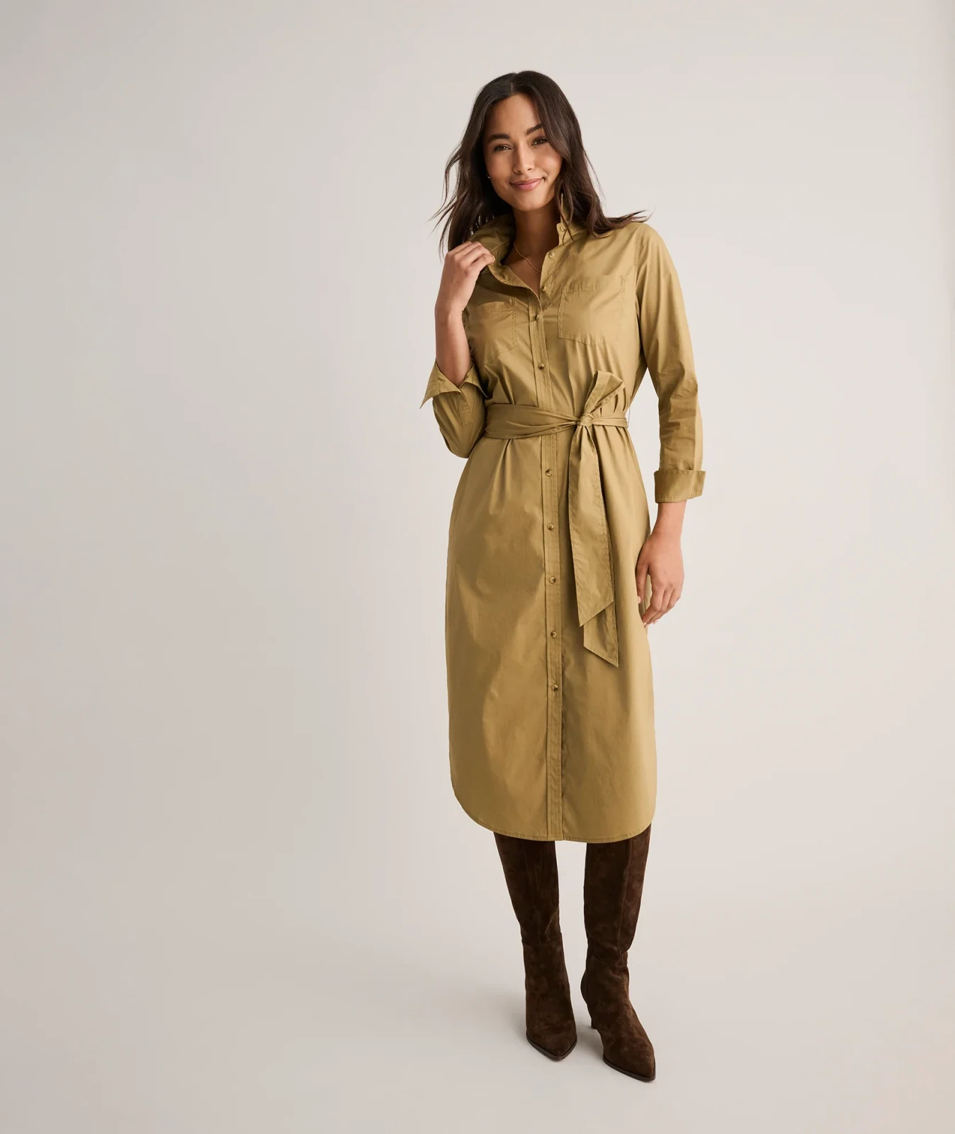 Cotton Stretch Midi Bailey Shirt Dress