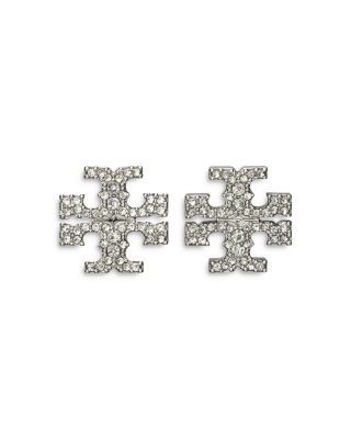 Tory Burch Kira Pave Double T Stud Earrings in Gold Tone