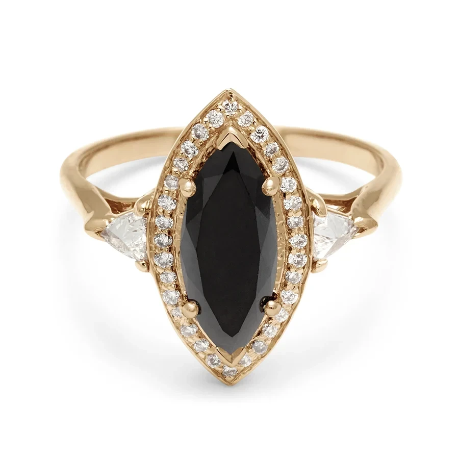 Marquise Bea Halo Ring - 14k Gold & Black Diamond (14x7mm)