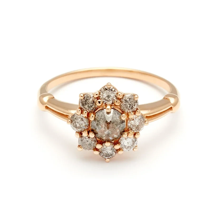 Petite Celestine Ring - Yellow Gold & Grey Diamonds (.38ct)