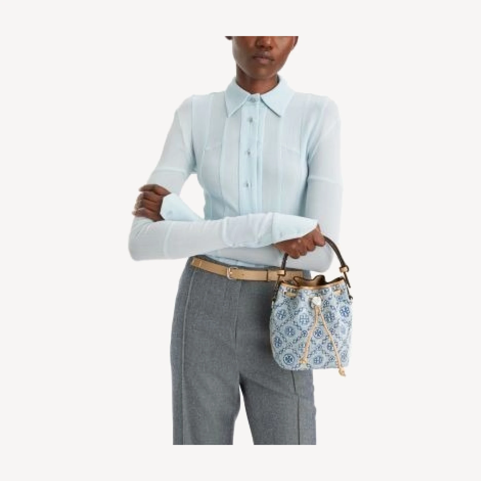 Tory Burch T Monogram Denim Mini Bucket Bag