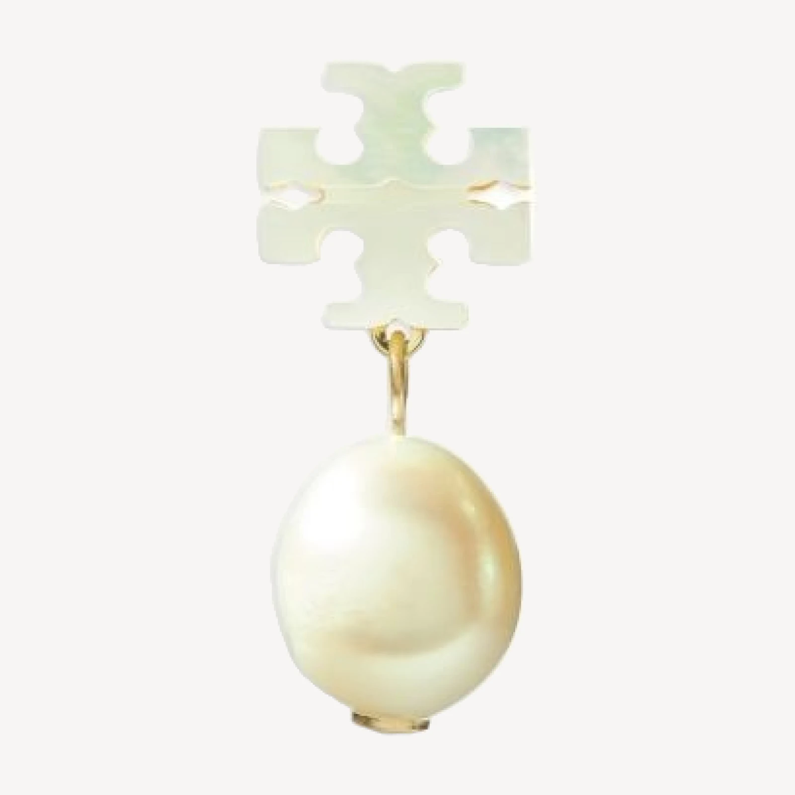 Tory Burch Kira Mother Of Pearl Double T & Cultured Freshwater Pearl Earrings in Gold Tone