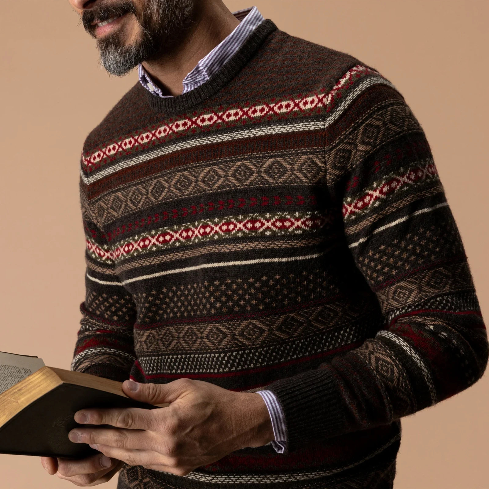Birch Fair Isle Merino Crewneck Sweater - Espresso Brown