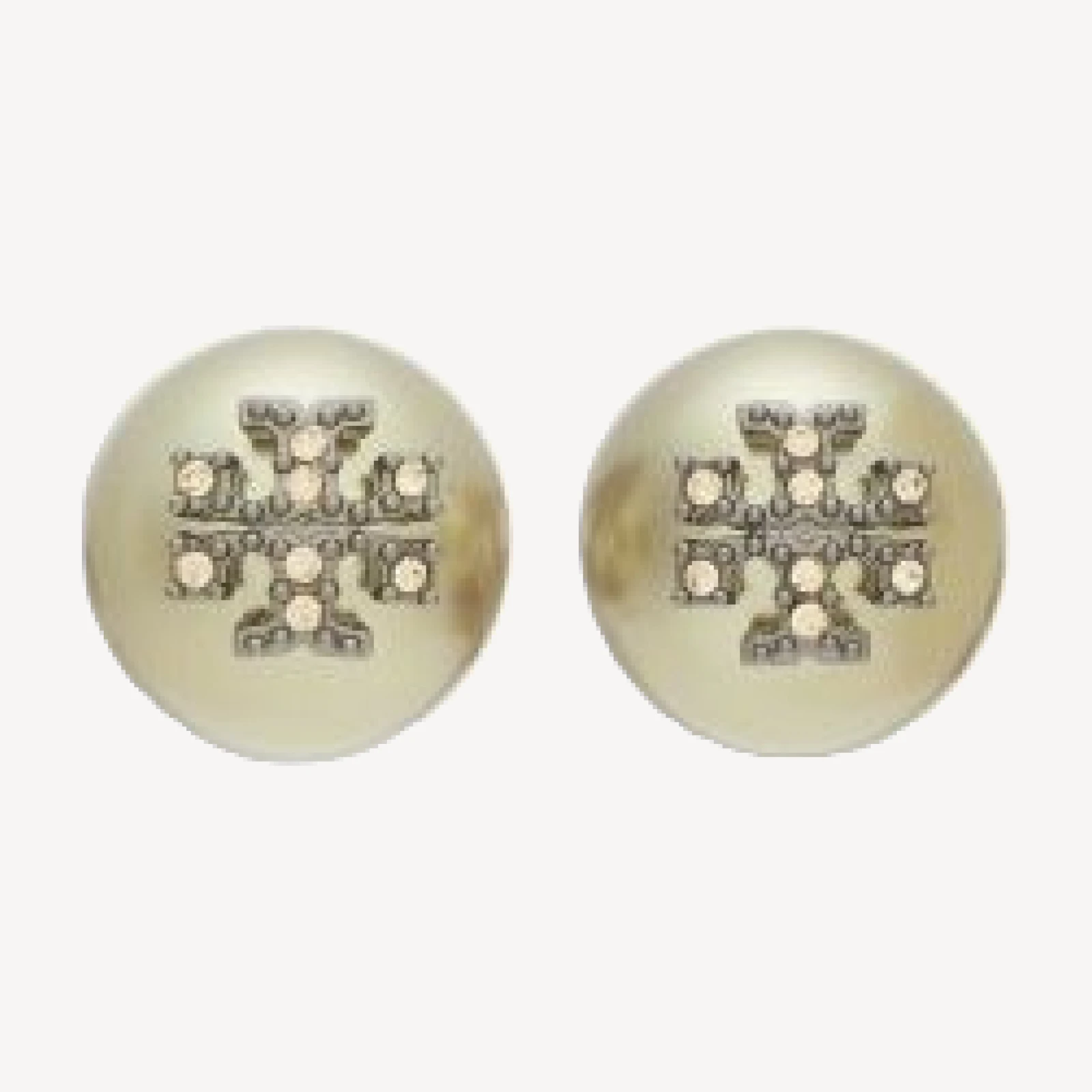 Tory Burch Kira Pave Double T Imitation Pearl Stud Earrings in Silver Tone