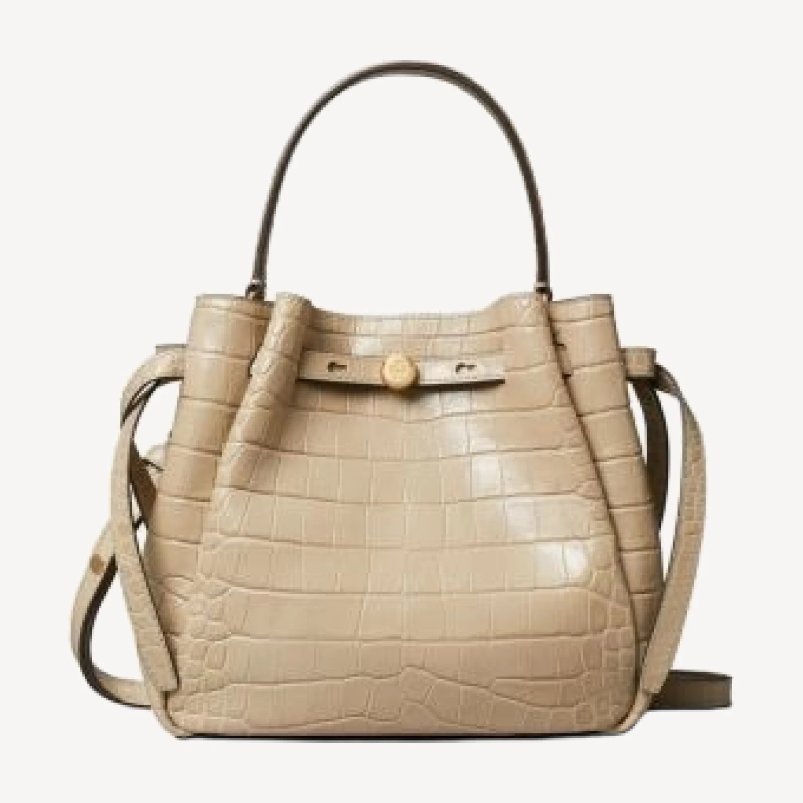Tory Burch Romy Croc Embossed Leather Bucket Bag