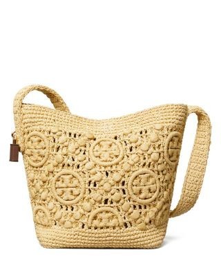 Vince Monogram Crochet Straw Shoulder Bag
