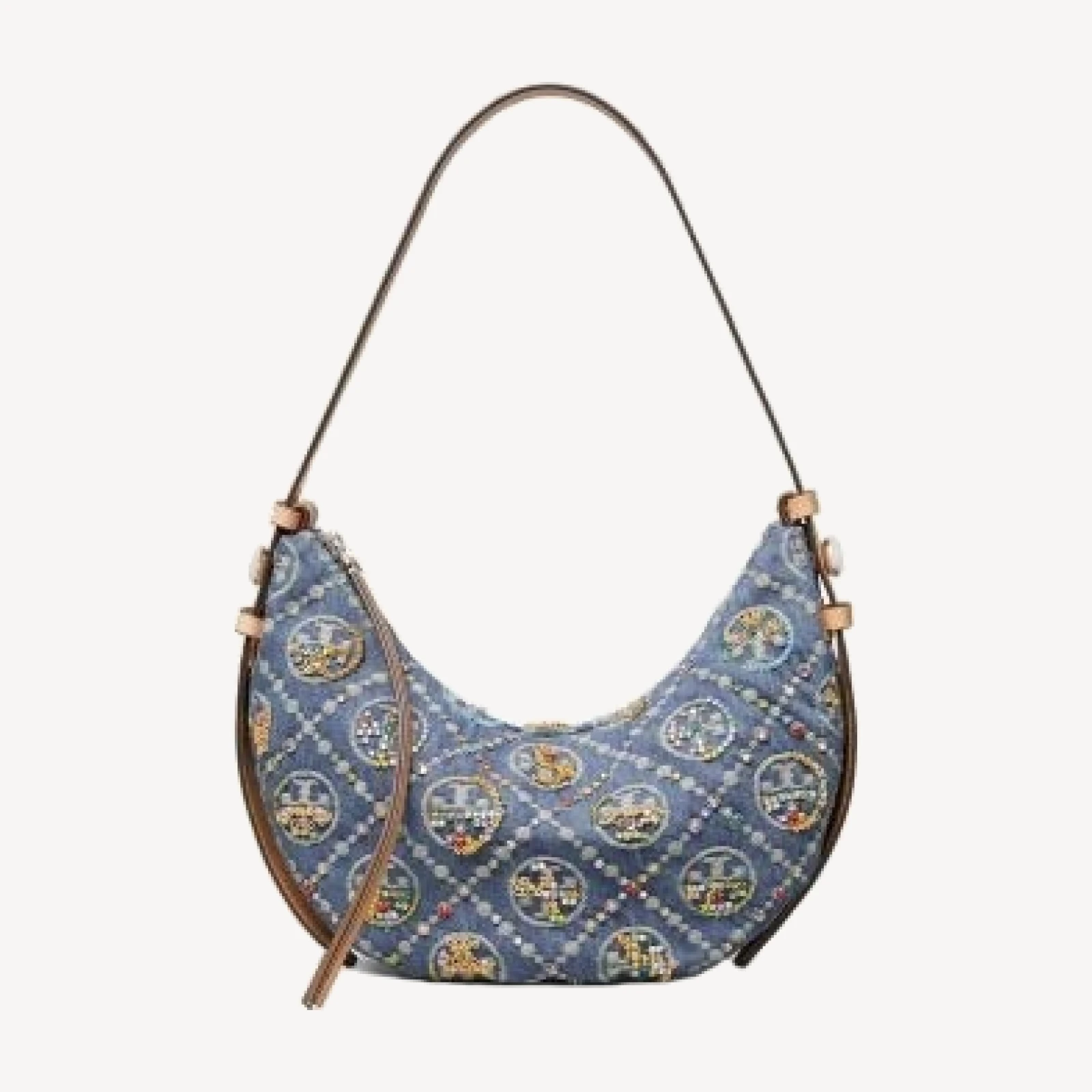 Tory Burch Romy T Monogram Denim Shoulder Bag