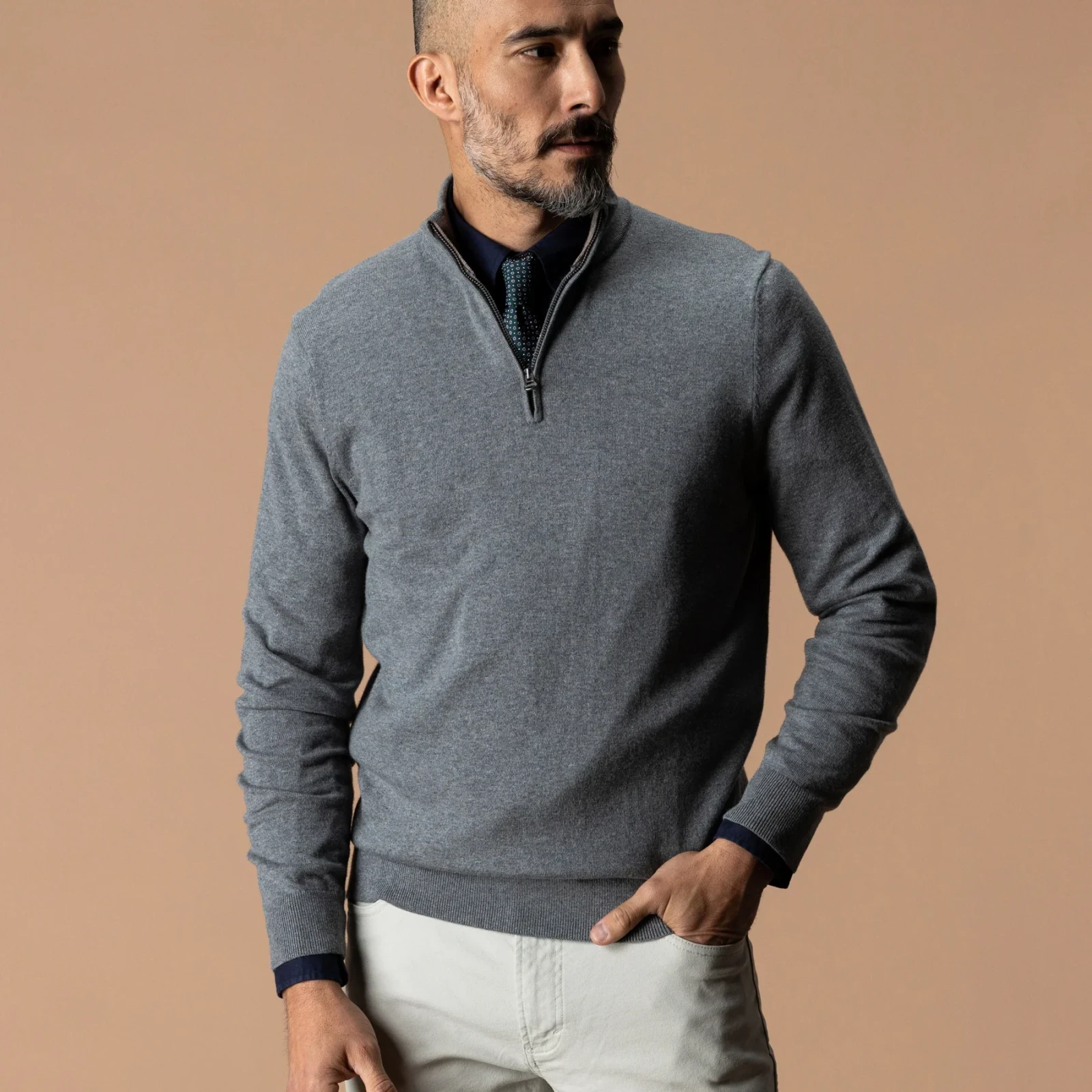 Ridley Cotton Cashmere 1/4 Zip Sweater - Monument Gray Heather