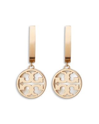 Tory Burch Icon Mother Of Pearl Charm Huggie Hoop Earrings