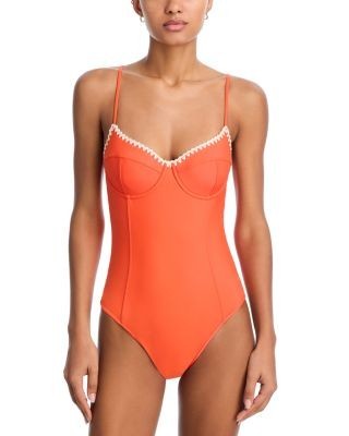 Ramy Brook Addisyn Crochet Trim One Piece Swimsuit