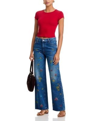 Mother The Rerun Zip Sneak High Rise Jeans in Field of Flowers